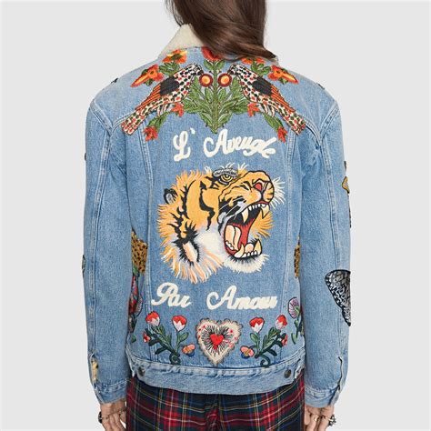 gucci jacket tiger fake|gucci denim animal applique jacket.